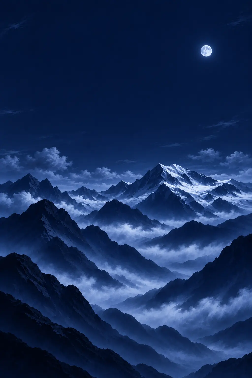 Moonlit mountains under a starry night sky
