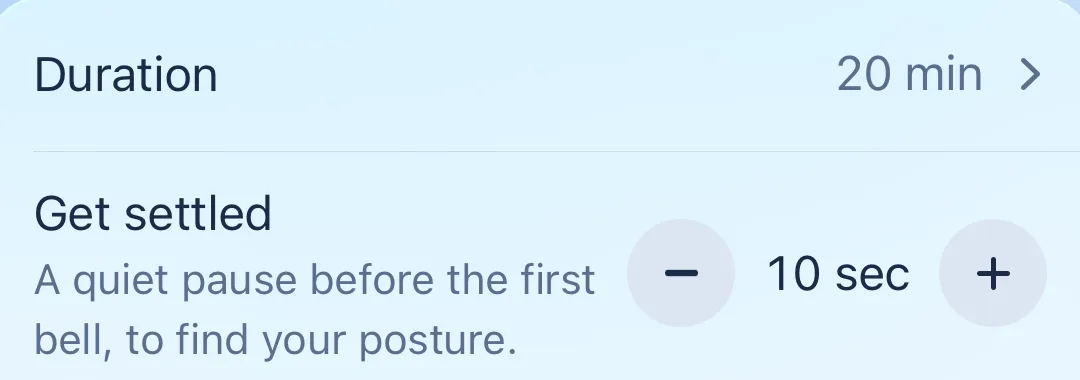 Yoin’s Get settled setting at 10 seconds